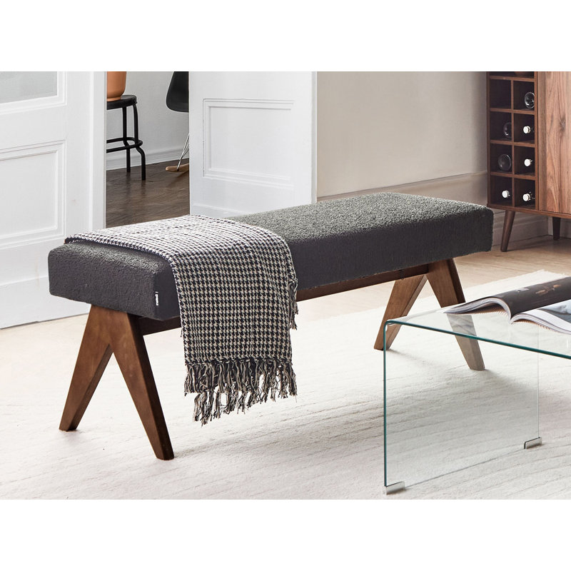 Bench Drumheller Boucle, Dark Brown Wood, Black