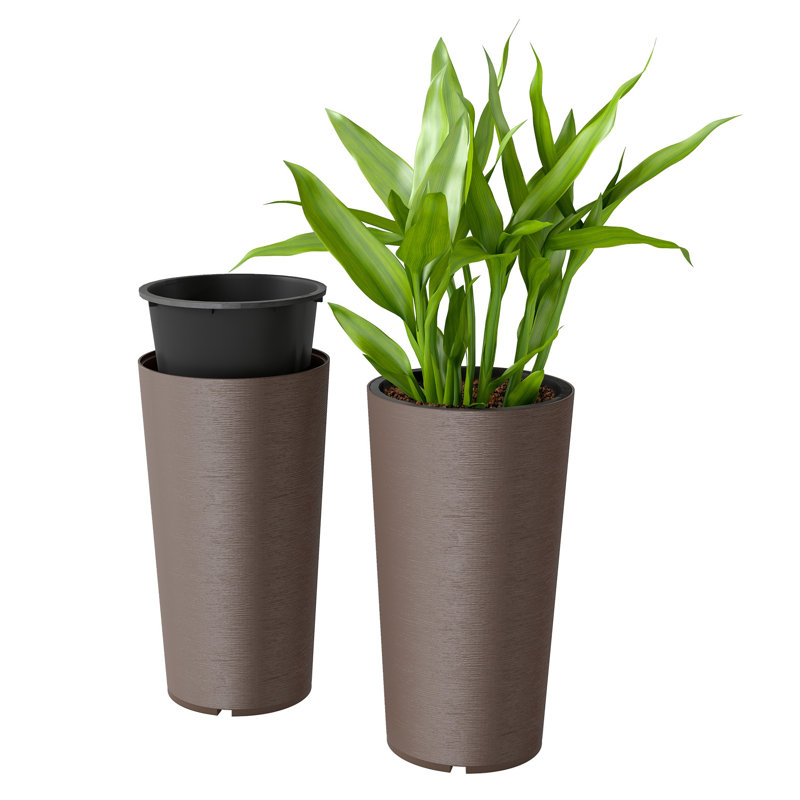 Pots de fleurs en plastique de 74 cm de hauteur Outsunny, ensemble de 2 pots empilables avec drainage à faire soi-même, pour une utilisation intérieure/extérieure, marron