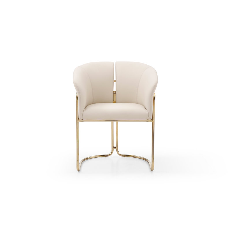 Fauteuil de salle à manger à dossier partiellement ouvert en similicuir beige et doré
