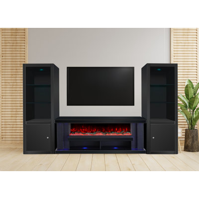Meuble audio-vidéo ultra-brillant / foyer électrique avec tablettes, lumières à DEL RVB, haut-parleur Bluetooth, télécommande - aucun assemblage requis