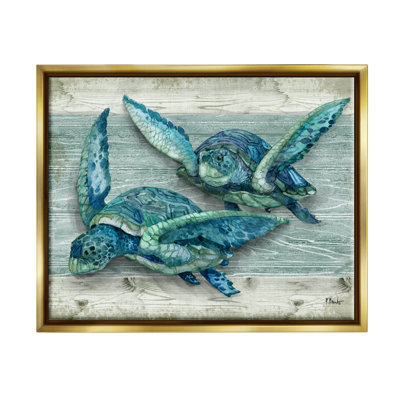 Northpoint Sea Turtles Sealife Metallic Gold Framed Floating Canvas Wall Art by Paul Brent