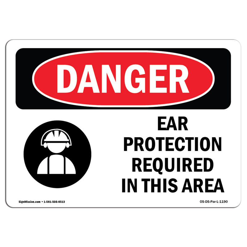 Protection auditive requise dans cette zone, H 18 po x l 24 po x P 0,1 po