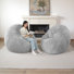 Oversized Compression Large Round 5 Foot Giant Foam Filled Faux Rabbit Fur Gray Bean Bag Sofa with Soft Removeable Cover (Set of 2)