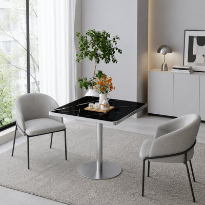 Square Modern Tulip Dining Table, Sintered Stone Tabletop with Luxury Faux Marble Print, Stainless Steel Bracket Base, Scratch & Wear Resistant, Waterproof Surface, Ideal for Indoor & Outdoor Use