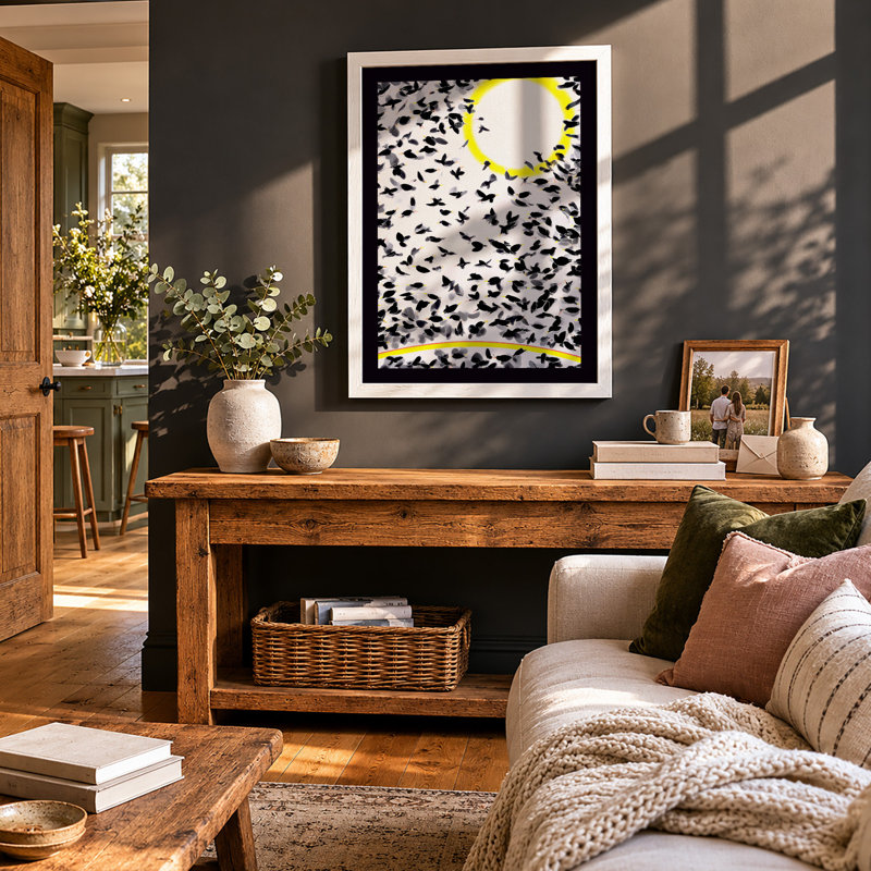 Migration in Yellow Graphic 1 Piece Single Picture Frame Wall Art, A3 - 42.0 x 29.7 cm, White