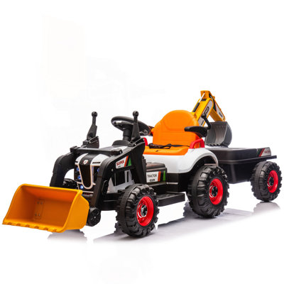 24V Kids Ride-On Electric Tractor Toy With 4-In-1 Construction Attachments (Excavator, Dump Truck & Bulldozer) W/Parent Remote Control,3-Speed Adjustable,Built-In Music Player,LED Tail-Light