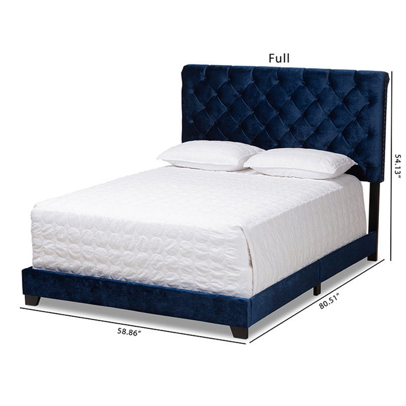 Upholstered Standard Bed, Full, Navy Blue