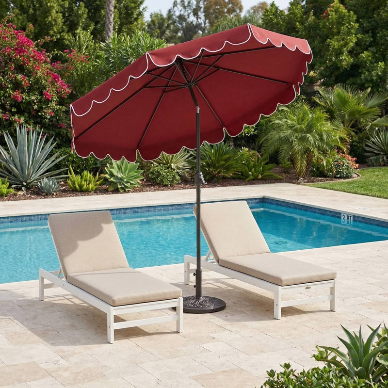 Parasol de patio 10 pi avec bouton poussoir inclinable et manivelle, Rouge