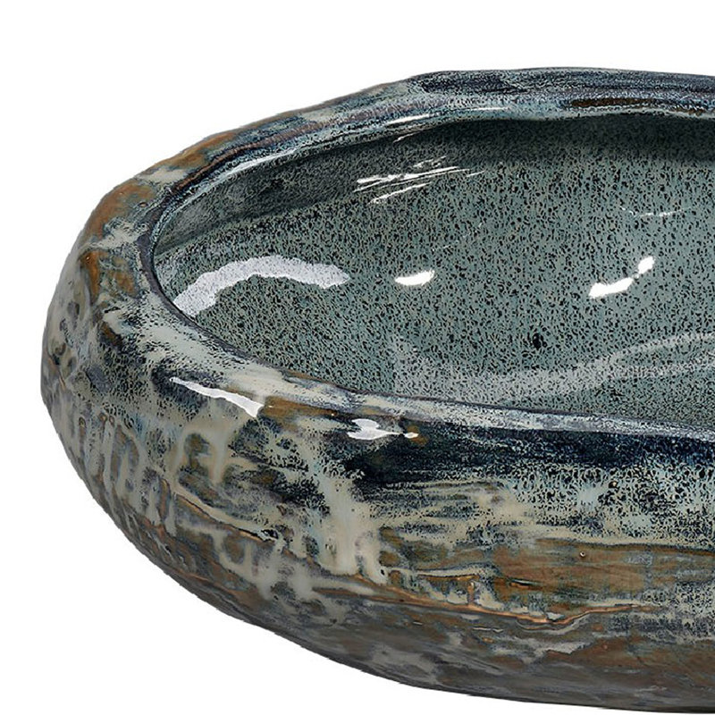 Erya Decorative Bowl, Uneven Wavy Rim,  Glazed Grey Ceramic, 3.5" H x 23.5" W x 9.5" D