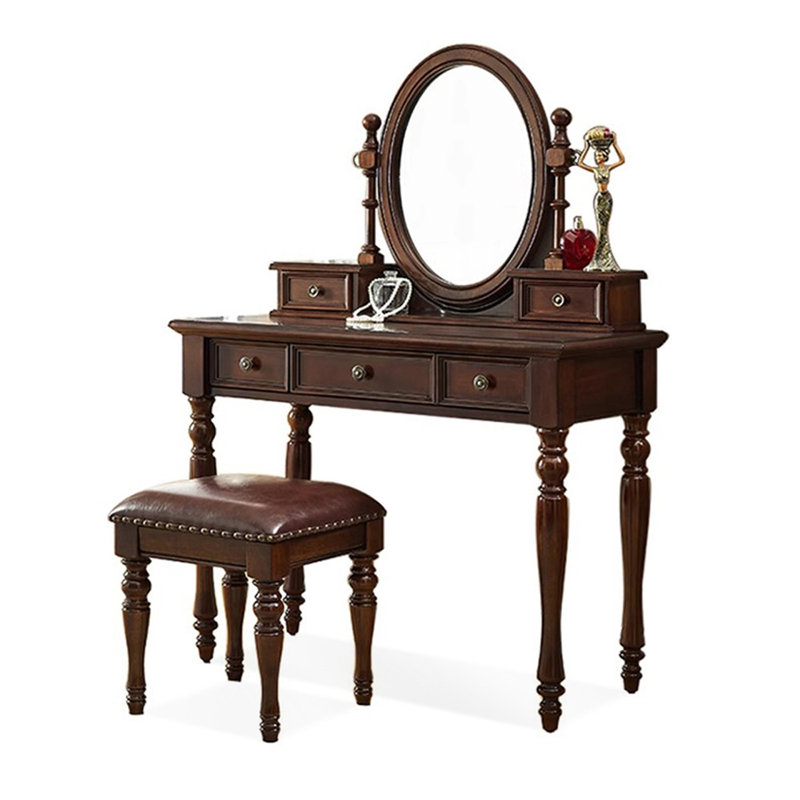 Coiffeuse avec miroir, 5 tiroirs, 1 chaise