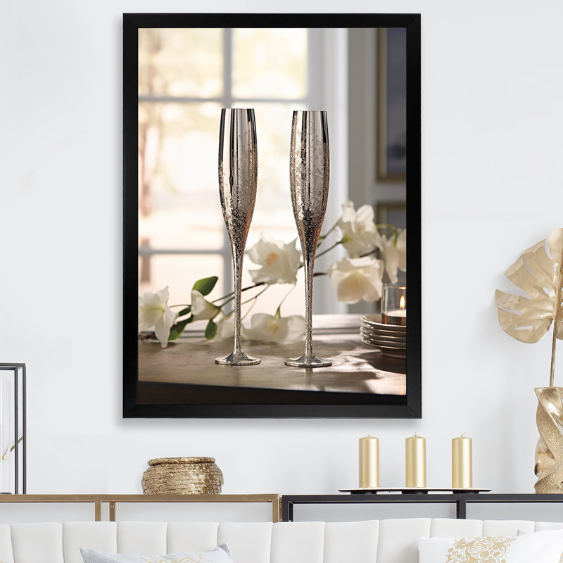 Champagne Flute Fantasies III sur toile, Cadre simple noir, H 32 po x l 24 po x P 1 po