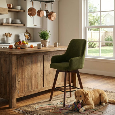 Solid Wood Upholstered Swivel Bar and Counter Stool