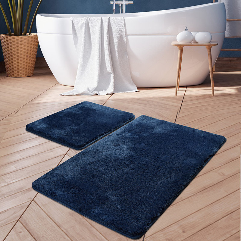Ensemble de tapis de bain en acrylique de qualité supérieure (2 pièces), bleu foncé, 19,7 po x 23,6 po et 23,6 po x 39,4 po | 100% acrylique antibactérien, hauteur des poils: 0,7 à 1,2 po | Dessous antidérapant, lavable à la machine, doux et confortable