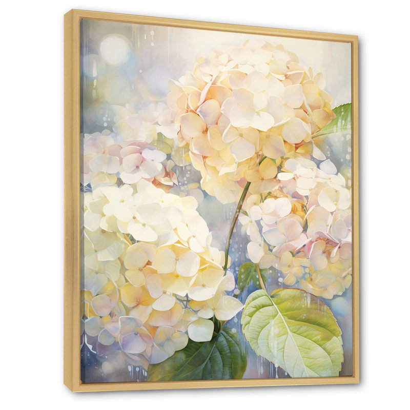 «Blaxlands Yellow Hydrangea Dappled Sunlight», reproduction sur toile, H 32 po x l 16 po x P 1 po, Cadre naturel flottant