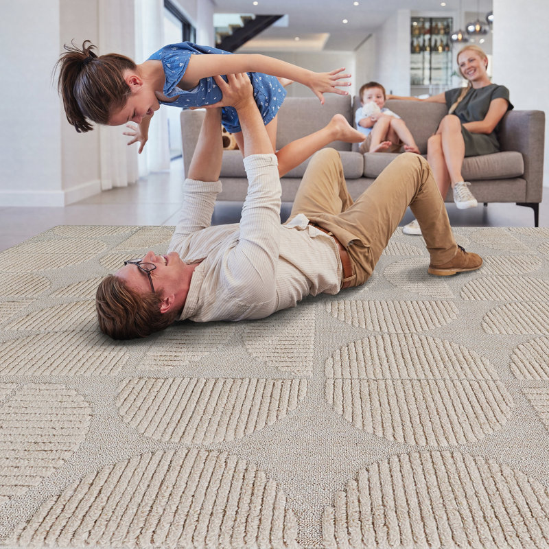 High-Low Striped Runner Rug Polypropylene Stain Resistant Non-Shedding Beige 2'2" x 8'
