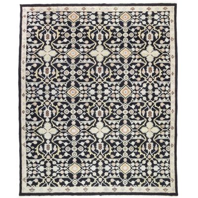 Tapis oriental crème et bleu en laine noué à la main 9 pi x 12 pi 1 po Oriental