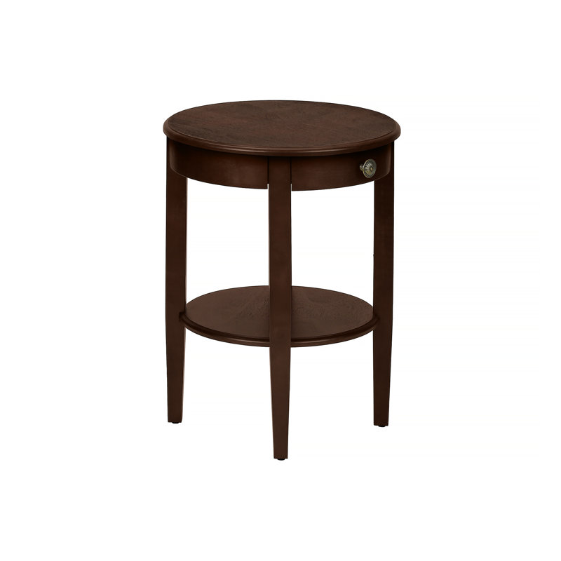 Table d'appoint, 2 niveaux, table de bout, table d'appoint, ronde, table de chevet, chambre à coucher, lampe, placage brun, transitionnel