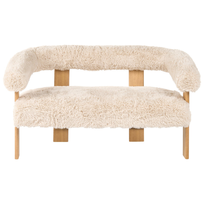 ILBRO Sofa, Off White Faux Fur, Light Brown