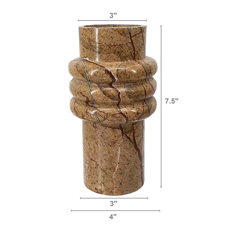 Carelyn Marble Decorative Short Vase with Ridges - D4 - Brown