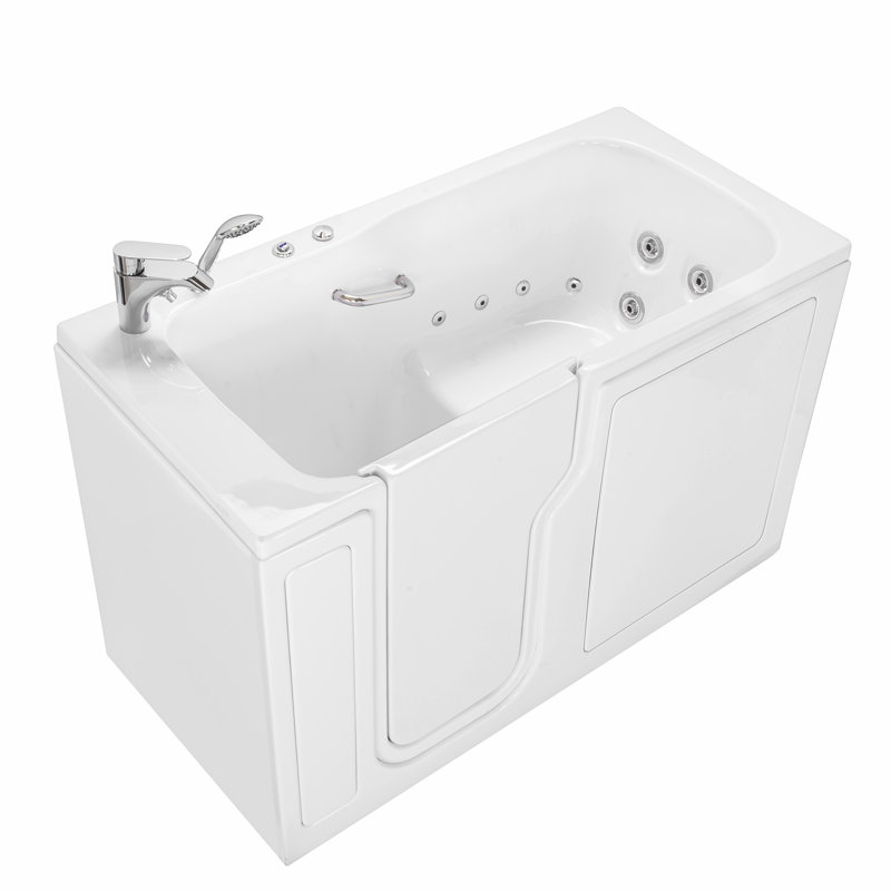 Ella Standard Acrylic Hydro Massage w/ Independent Foot Massage Walk in Tub 30"x60", Left Inward Swing Door, 2 Piece Faucet, Heated Seat and Back