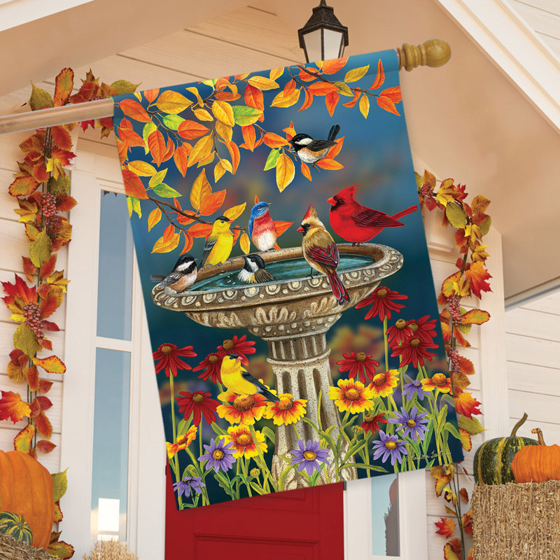 Drapeau de maison d'automne Birdbath Floral