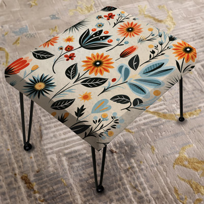 Vintage Flair Orange And Teal Floral Brilliance - Floral Rectangle Ottoman