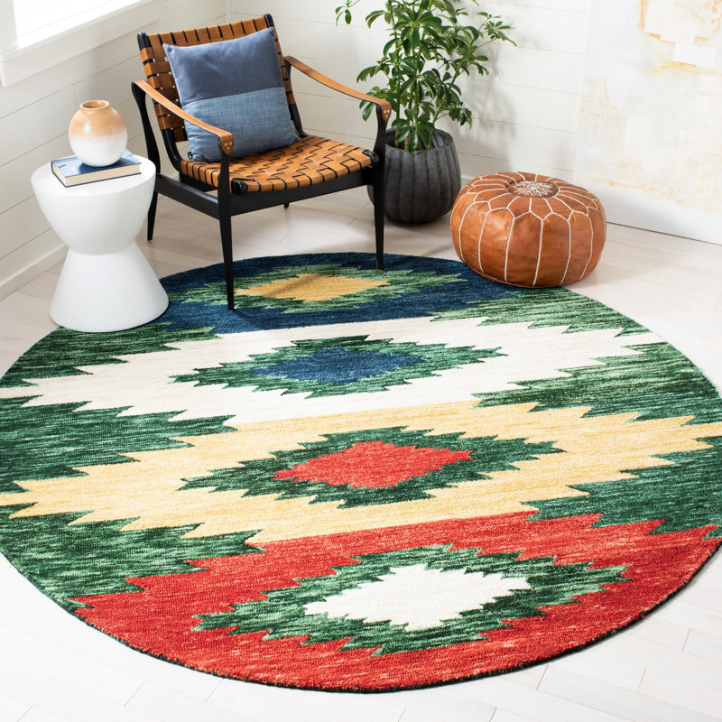 New Bedford Hand Tufted Wool Southwestern Rug, Round 7'