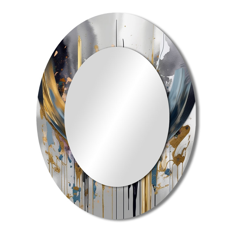 Grand miroir mural ovale en métal Shapes And Lines III, 43 po x 33 po