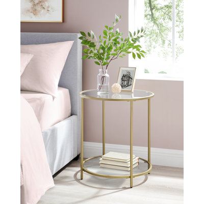Table de bout ronde en verre trempé avec tablette Doynton