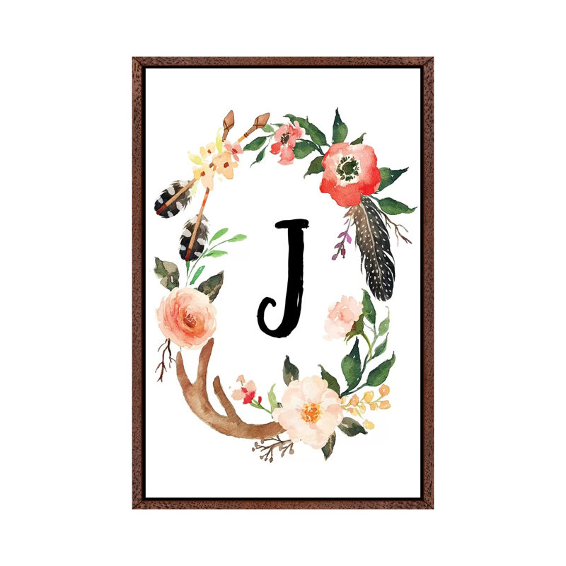 J (Initial) 1 Piece Painting on Canvas, 66.04cm H x 45.72cm W x 3.81cm D, Classic Brown Wood Framed