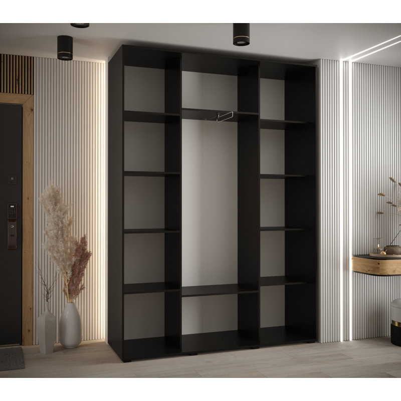 3 Door Manufactured Wood Wardrobe, 235" H x 170" W x 45" D, Natural/Black
