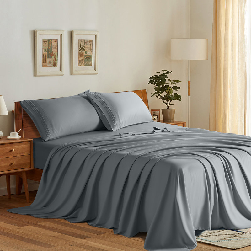 Microfiber Sheet Sets 4 Pieces, CalKing SheetSet 1FittedSheet & 2KingPillowcase, Dark Gray