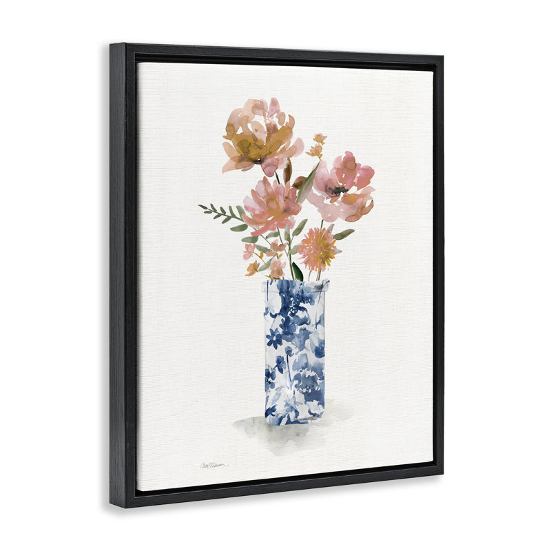 Cadre flottant Chinoiserie Blooms Pink Flowers, design par Carol Robinson, H 21 po x l 17 po, Cadre flottant noir de jais