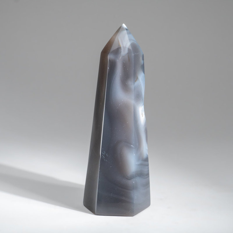 Genuine Polished Blue Agate Point from Madagascar (2.5 Lbs), 8" H x 2.5" W x 2" D, Gray/Blue/Ivory