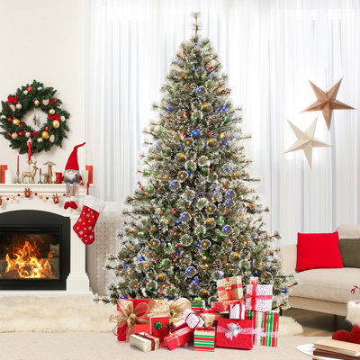 7.5 Ft. Christmas Tree With Colorful Light Pinecone Remote