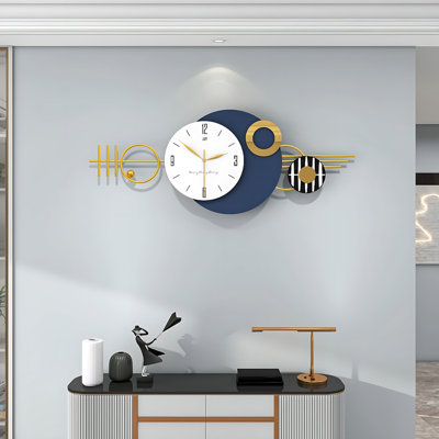 39 Inch Big Golden Decorative Modern Wall Clock Battery Operated Non Ticking For Kitchen Office Bedroom Metal Silent Quartz Oversized Creative Clock Wall Decor