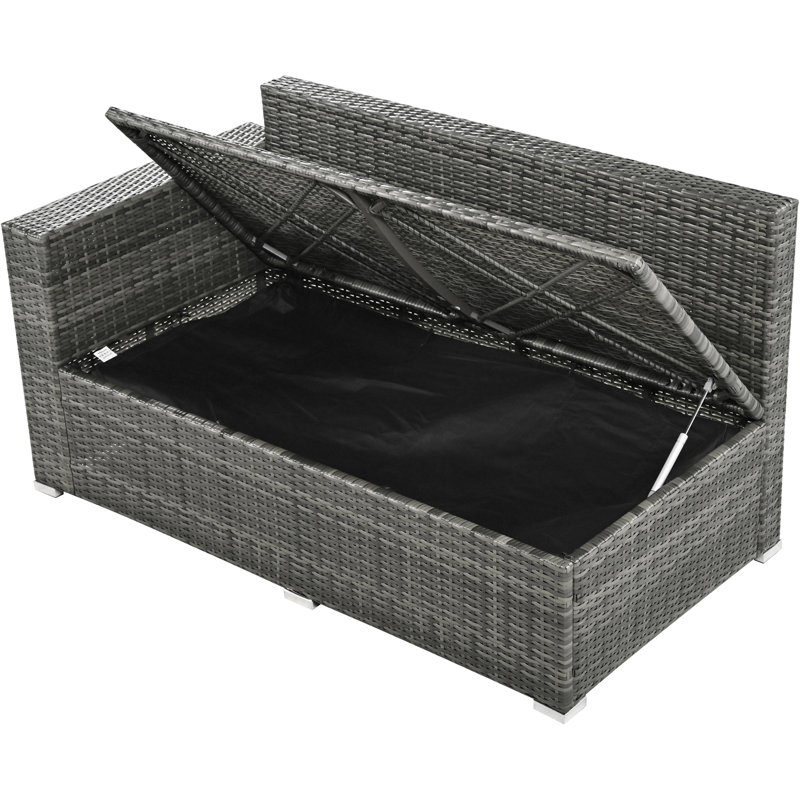 Outdoor 6-Piece All Weather PE Armentrout Sofa Set, Garden Patio Wicker Sectional Furniture Set With Adjustable Seat, Storage Box, Removable Covers And Tempered Glass Top Table