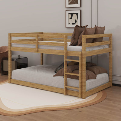 Wood Twin Over Twin Low Bunk Bed With Ladder