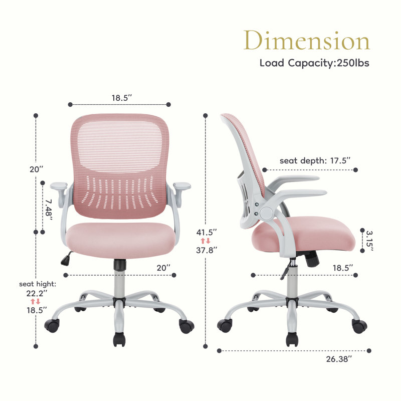Chaise de bureau ergonomique en filet Home Office, Blanc, Rose