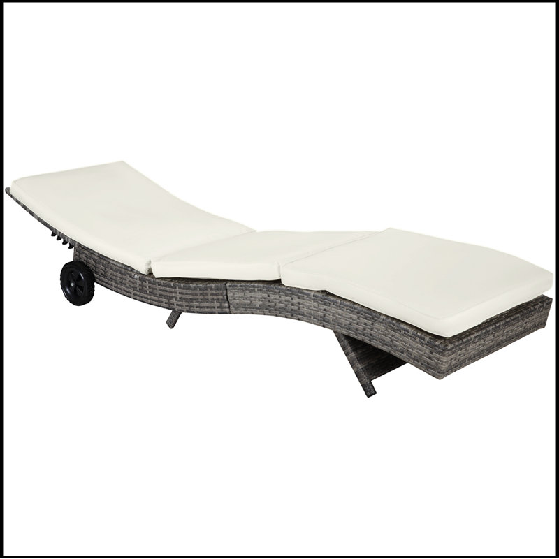 Outsunny Wicker Chaise Lounge Pool Chair, Outdoor PE Rattan Cushioned Patio Sun Lounger w/ 5-Level