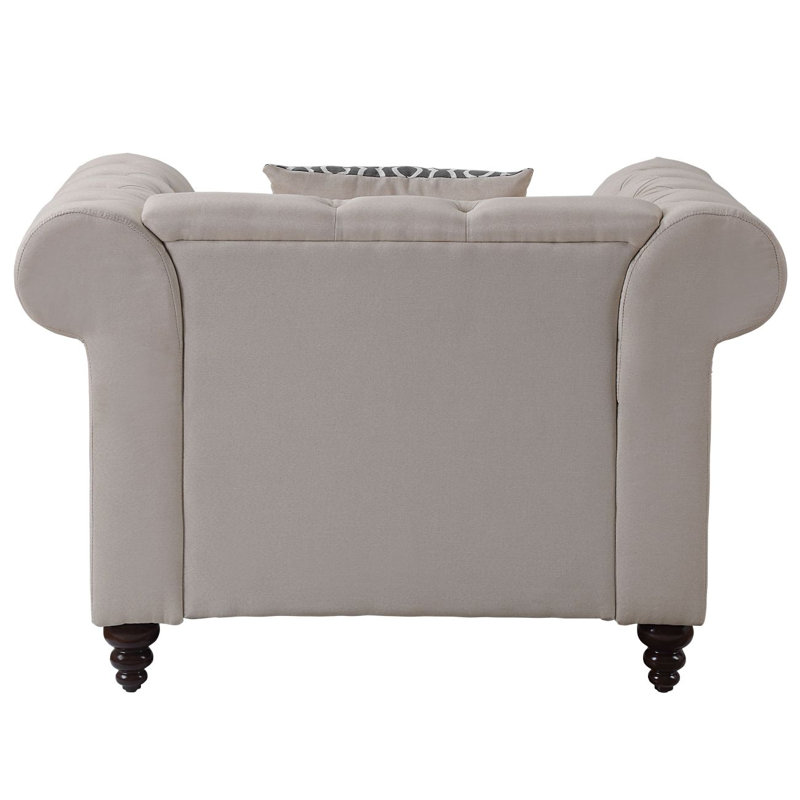 Aurelia Beige Linen Accent Chair with Wooden Legs