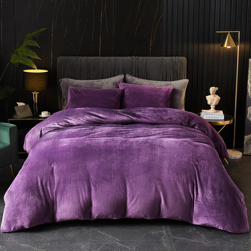 Ensemble de housse de couette en velours 3 pièces Housse de couette de luxe, Mauve
