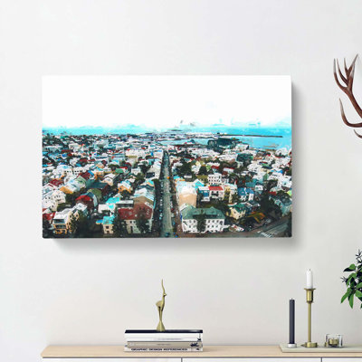 View Of Reykjavik In Iceland In Abstract - Wrapped Canvas Print