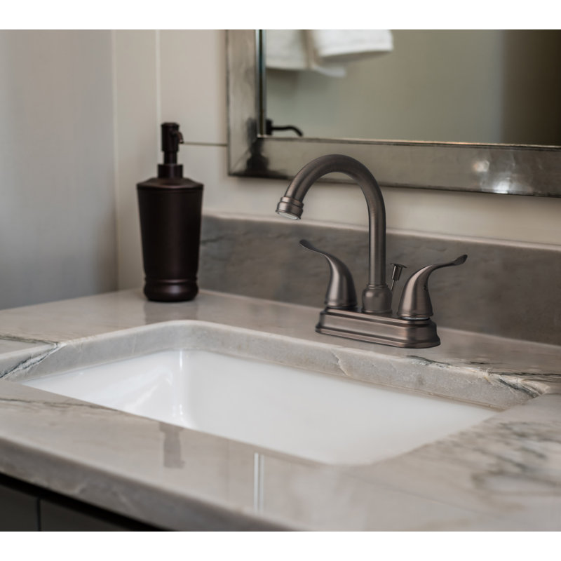 Two Handle Centerset Lavatory Faucet with Drain Assembly, Brushed bronze