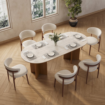 71" Modern Dining Table Set With 6 Pieces Dining Chairs