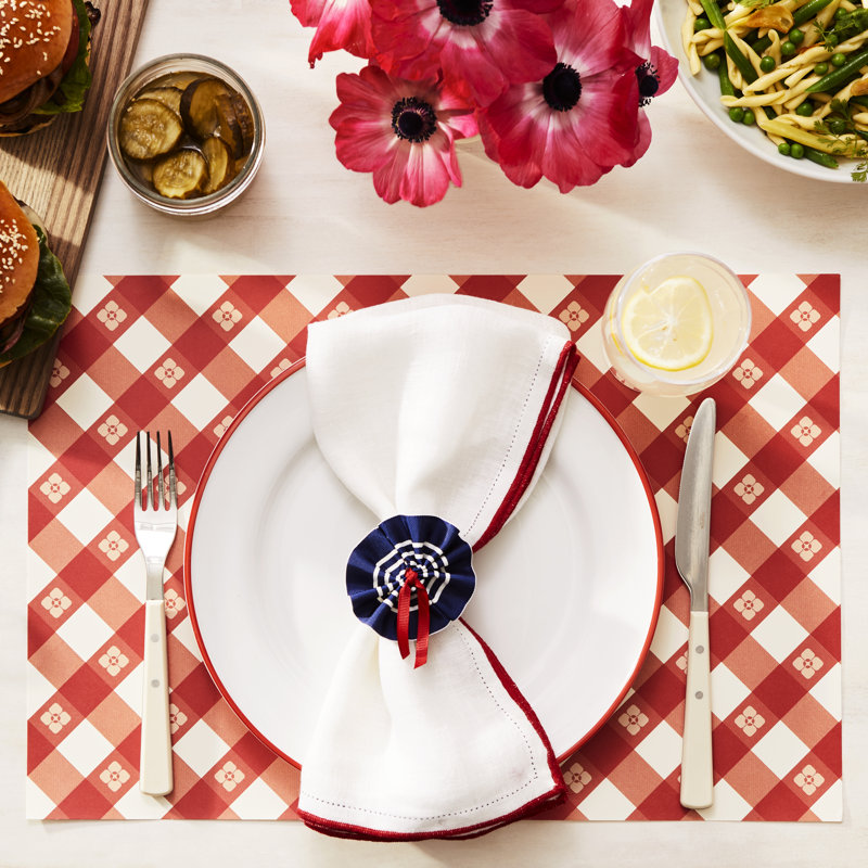 Martha Stewart Cliffield Ceramic Dinnerware Set - Service for 4, White/Red