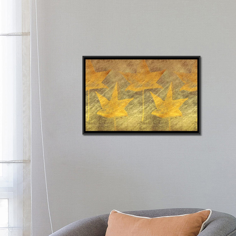 «Five Golden Leaves», impression sur toile, H 18 po x l 26 po x P 1,5 po, Toile avec cadre noir, Pas de tapis