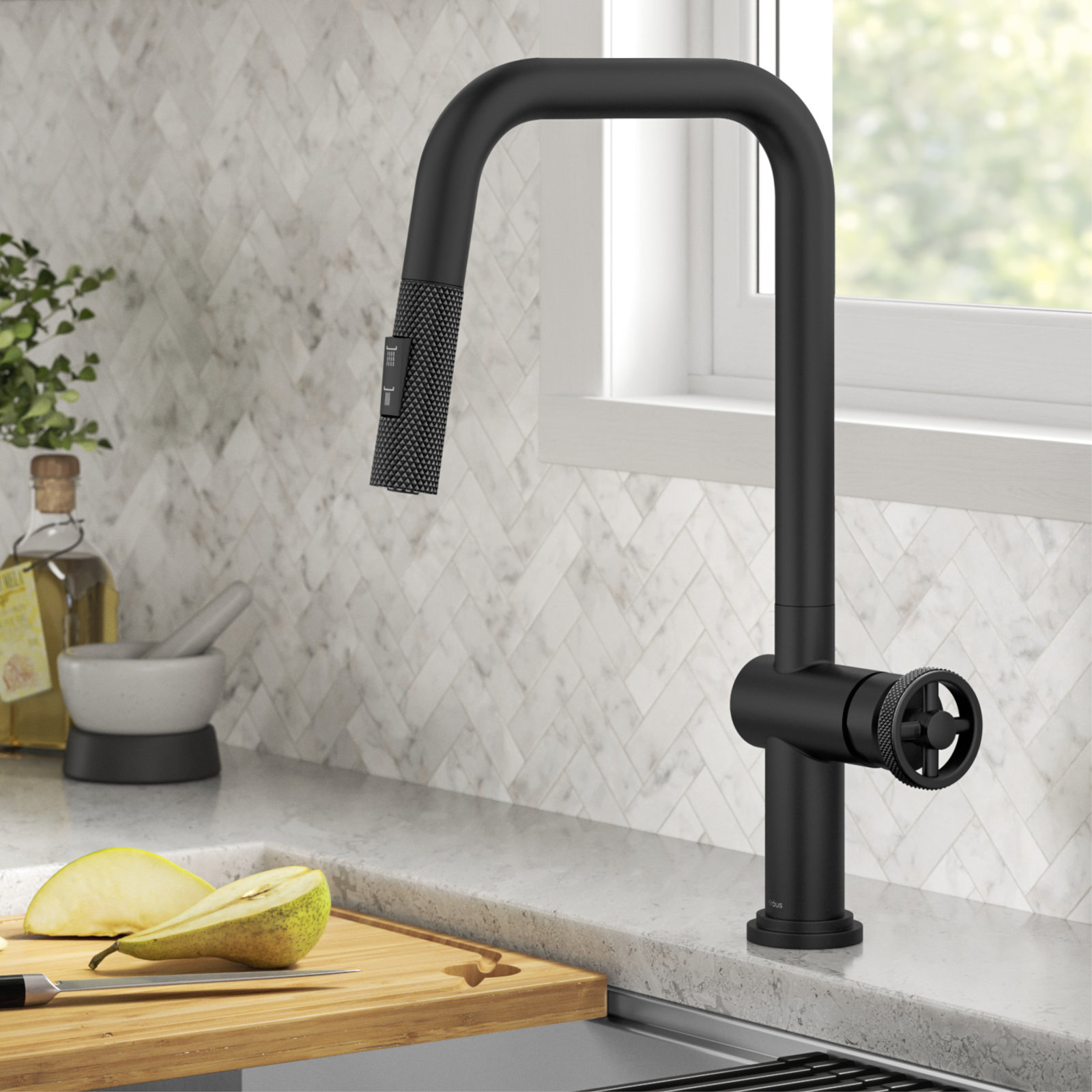 Urbix Industrial Pull-Down Kitchen Faucet, Matte Black