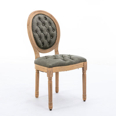 Antique Solid Wood Dining Chairs, 2 , Pu Leather Covering, Handmade Pull-ups, Of 2, With Leather,