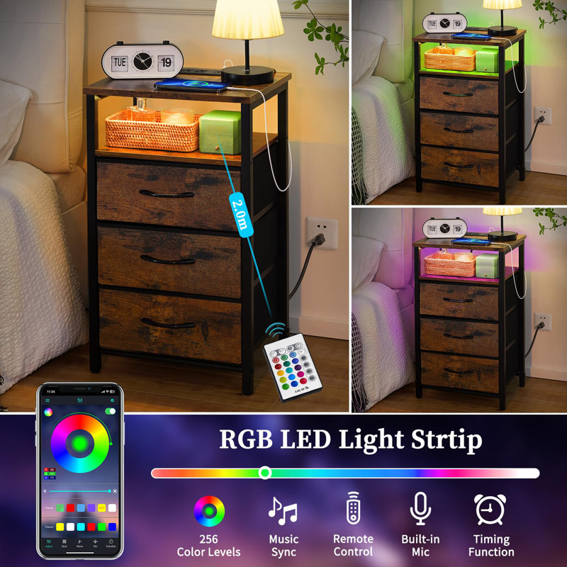 Jameire Night Stand with Charging Station, Berry Brown